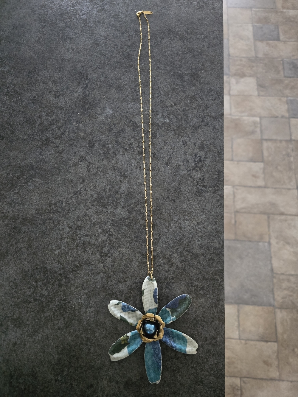 Floral Pendant Long Necklace in Blue and Green - Picture 8 of 13